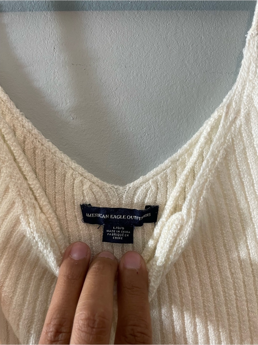 American Eagle Outfitters Ribbed Strappy V-Neck Tank Top - Cream - Picture 3 of 5